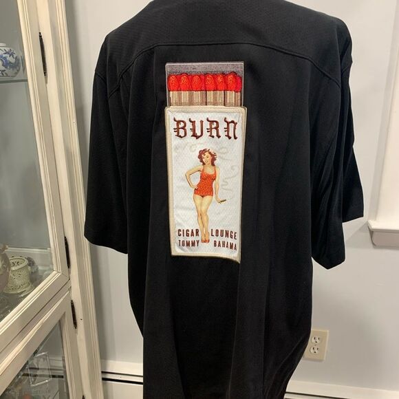 Tommy Bahama Black Burn Cigar Lounge Camp Embroidered Panel Back Shirt - Picture 3 of 7